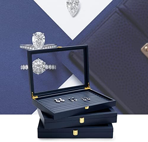 לבן תכשיטי ארגונית קופסא עם אקריליק מכסה טבעת תצוגת אחסון מקרה תכשיטי קופסא לנשים