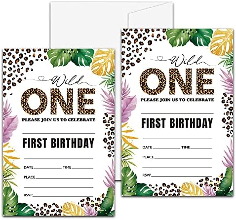 הזמנה למסיבת יום הולדת 1, פראי אחד נמר הדפס נושאי מילוי הזמנות לבני נוער בנים ובנות, 20 הזמנות עם מעטפות,