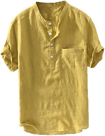 חולצות פשתן כותנה של HDDK Mens, חולצות הנלי, שרוול קצר בקיץ חוף חוף קלות כפתור קלות חולצת התאמה רגילה