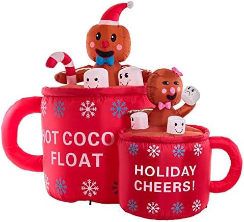 מאסטרי חג המולד 6 רגל מתנפחים ספל קקאו חם מתנפחים כוסות צפות עם גבר ג'ינג'ינג חג גבר ואישה עוגייה ומרשמלו