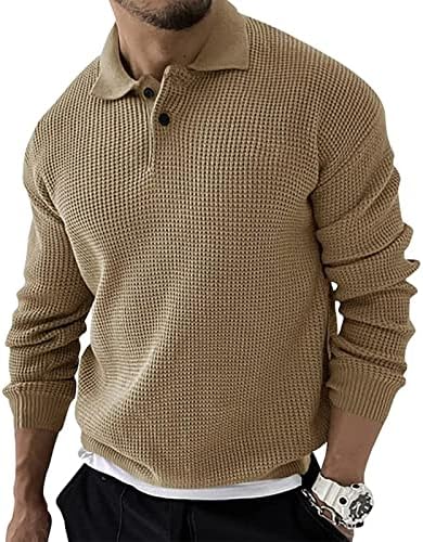 סוודר דודובבי לגברים בצבע אחיד אופנה דש סריגה שרוול ארוך
