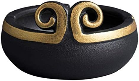 SJYDQ טבעת זהב קרמיקה גסה מאפרה שחורה, מתאימה לקישוט מקורה וחיצוני מלון בית מאפשה נייד, צילינדר אפר