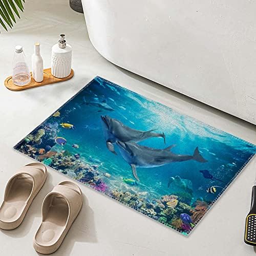 שטיח אמבטיה של Sdizdipk לחדר אמבטיה, דולפין תת -ימי, מחצלת אמבטיה ללא כביסה, סופגת מים