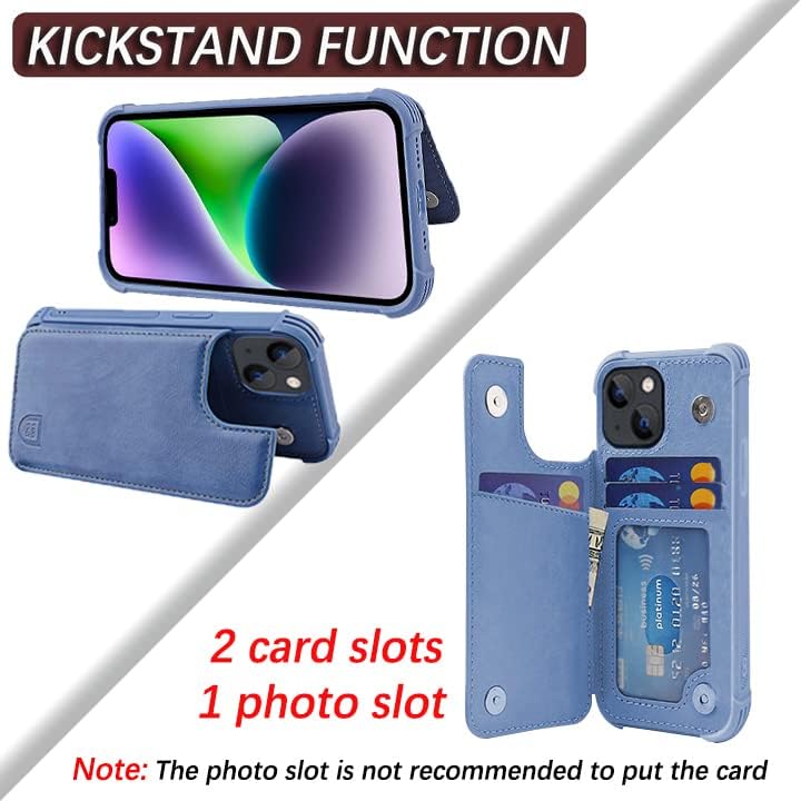 נרתיק ארנק לאייפון 14 לנשים וגברים, כיסוי טלפון פליפ עור מתאים לרכב מגנטי עם מחזיק כרטיס אשראי, כחול