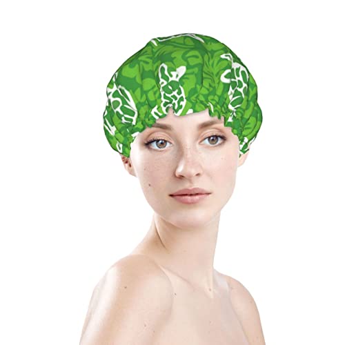 נשים לשימוש חוזר למתיחה שולי שיער כובע ים צב היביסקוס שכבות כפולות ירוקות