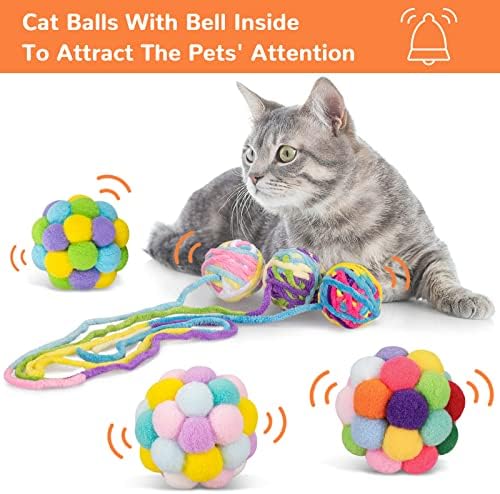 רטרו שו חתול צעצועי כדור, צמר חוט חתול צעצוע כדורי עם פעמון וחתול מטושטש כדורי, אינטראקטיבי חתול צעצועי