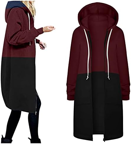 מעילי חורף של נשים 2022 ז'קט גוש צבעוני גוש קפוצ'ונים רוכסנים חמים סווטשירט מעיל ארוך אופנה מזדמן