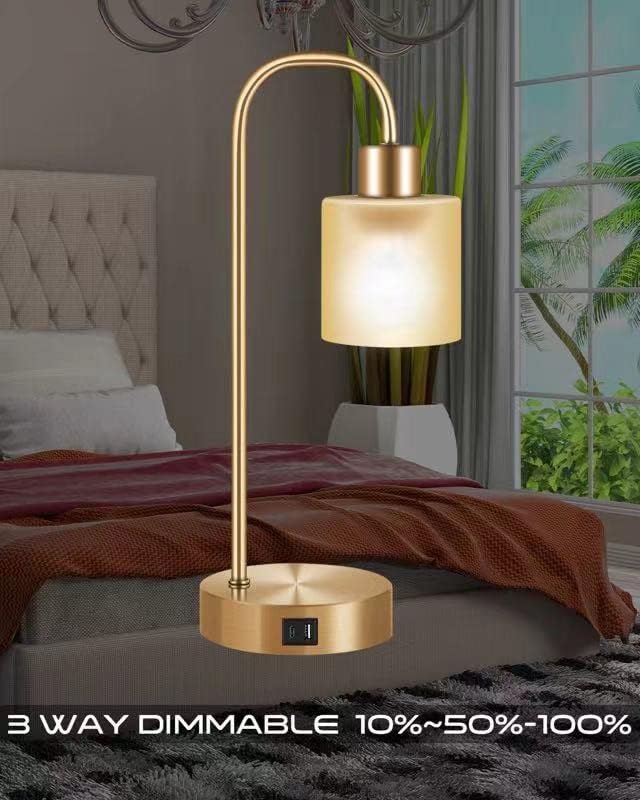 מנורת שולחן זהב של הוננאוטה סי, מנורות ליד המיטה התעשייתיות לחדר שינה, ניתן לעמעום 3 כיוונים, מנורת
