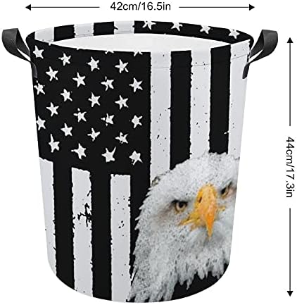 בציר אמריקאי דגל קירח נשר סל כביסת עם ידיות בד בד אחסון סל עגול עבור בגדי צעצועים