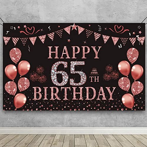 קישוטי יום הולדת 65 של TRGOWAUL סט: כולל תפאורת יום הולדת זהב ורוד 5.9 X 3.6 FT