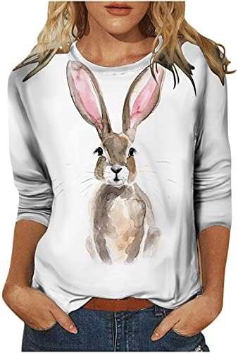 חולצת חג פסחא של נשים שורשיות 3/4 שרוול ארנב חמוד חולצת טש חולצה נוחה חולצה רופפת צוואר צוואר עגול.