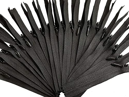 Zipers שחורים בלתי נראים לפרויקטים של הלבשה ומלאכה - תחתון סגור - צבע שחור - מיוצר בארצות הברית