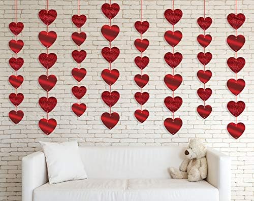 ג'וזון 72 חתיכות לבבות אדומים נייר נייר כסף לא DIY יום האהבה סכל לב אדום תלייה חוט זל קישוטי חג האהבה
