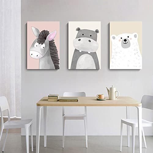 3 יחידות אמנות חמוד של חיות חיות מצוירות לילדים, דוב מצחיק ציור תמונות עיצוב חדר משחקים לחדר שינה לתינוק