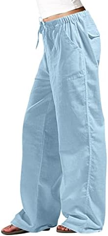 מיאשוי רגל רחבה כיסוי מכנסיים של נשים צבע מוצק מזדמן כיסים רופפים מכנסי מותניים חגורה אלסטית מכנסיים