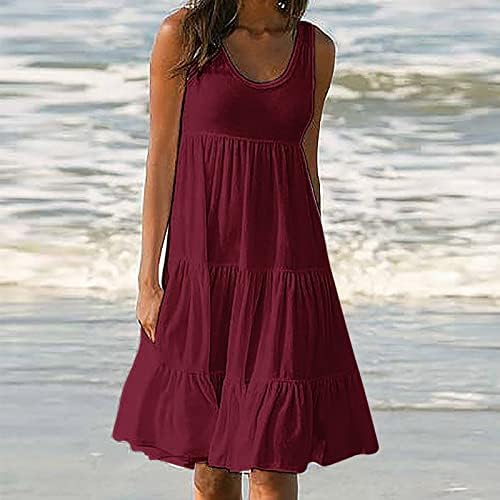 שמלת קיץ לנשים שמלת חג אופנה בשמלת חוף מסיבה ללא שרוולים בצבע אחיד