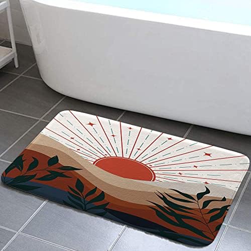 שטיחי אמבטיה בוהו, אמצע המאה קשת שמש בז ' מודרני מינימליסטי מחצלות אמבטיה, שקיעה הררית מופשטת עם עלים