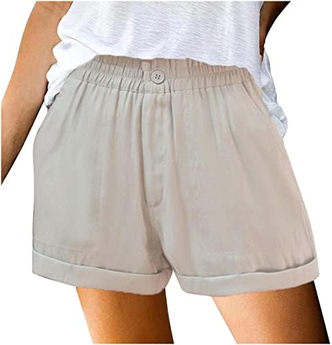 LMSXCT מותניים גבוהים מכנסי פשתן כותנה לנשים כפתור מזדמן כפתור רופף מותניים אלסטיים מקופלים מכנסי קיץ