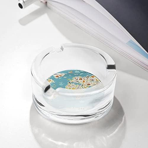 מפת עולם בעלי חיים זכוכית מגש אפר עגול מחזיק אפר מארז מארז לעיצוב שולחן בית מלון