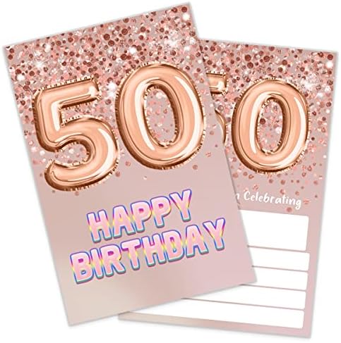הזמנות יום הולדת 50 רוז זהב נצנצים מסיבת יום הולדת, 50 הזמנות ליום הולדת לבנות, חגיגת מסיבות, ציוד למסיבות