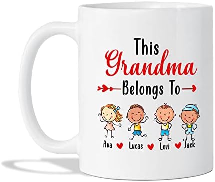 מותאם אישית סבתא קרמיקה ספל מתנה עבור סבתא עם שמות-מותאם אישית זה סבתא שייך כוסות עם 4 ילדים - אישית