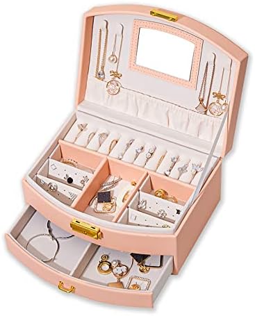 קופסת תכשיטים של Samyasong לבנות נשים עם מראה, ארגון מארגן תכשיטים לעגיל, שרשראות, צמידים, טבעות, עור