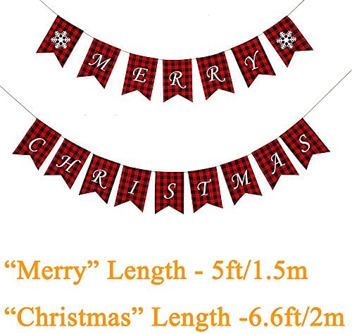 באנר חג המולד שמח של ג'וליק עם שני דגלי פתית שלג - קישוט באנר משובץ באפלו לעץ קיר אח קיר קישוט חג המולד