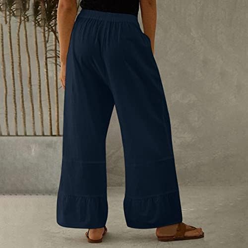 מכנסי פשתן כותנה לנשים מזדמנים, חוף קל משקל רחב רגליים רופפות מכנסי יוגה מקללים מכנסיים קפלים קיץ קפלים