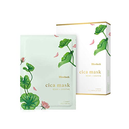 מסכת גיליון פנים של Meebak CICA לנשים לטיפול בעור, קוריאנית, סרמיד, ורד, עץ תה 5 חבילה