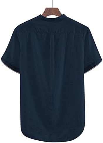 חולצות פשתן הכותנה של XXBR לגברים, חולצות הנלי בקיץ, צבע אחיד של שרוול קצר כפתור מזדמן למטה חולצה רופפת