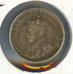 מטבע סילבר קנדה הוטבע 1913 חמישה סנט המלך ג'ורג 'V KM22