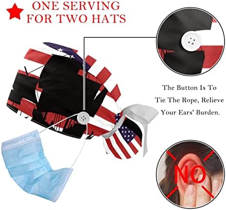 כובעים רפואיים של Lorvies לנשים עם כפתורים שיער ארוך, כובע עבודה מתכוונן 2 חלקים, אוניות דגל אמריקאי