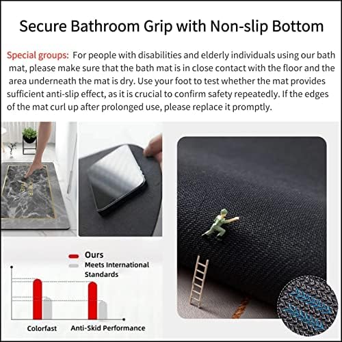 מחצלת אמבטיה מהירה של Baeymonkay עם הדפס 'זמן מקלחת' - שטיח אמבטיה דק חדשני מתאים מתחת לדלת - מחצלת