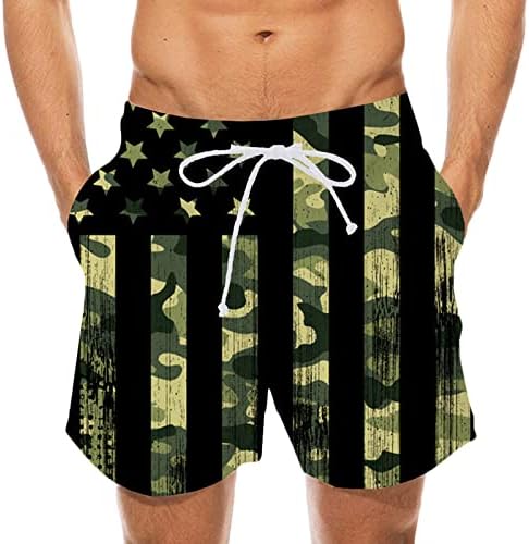 גברים ספורט מכנסיים קצרים יום עצמאות מפוספסים מודפסים מהיר ייבוש גזעי שחייה מותניים אלסטיים חוף מכנסיים