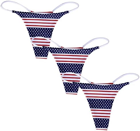 3 חבילה 4 ביולי תחתונים לנשים חוטיני רצועת מתיחה חלקה תחתית מותניים נמוכים תחתונים רכים נושמים דגל אמריקאי