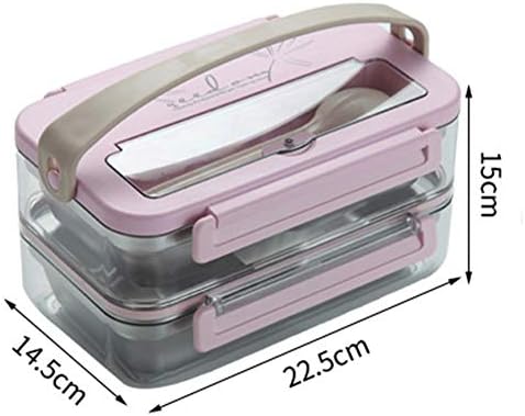 Bento Box 2 PCS, 2 שכבות דליפות קופסת ארוחת צהריים יפנית, סכום לשימוש חוזר, עם טבעת הרמטית, מזלג, ידית,